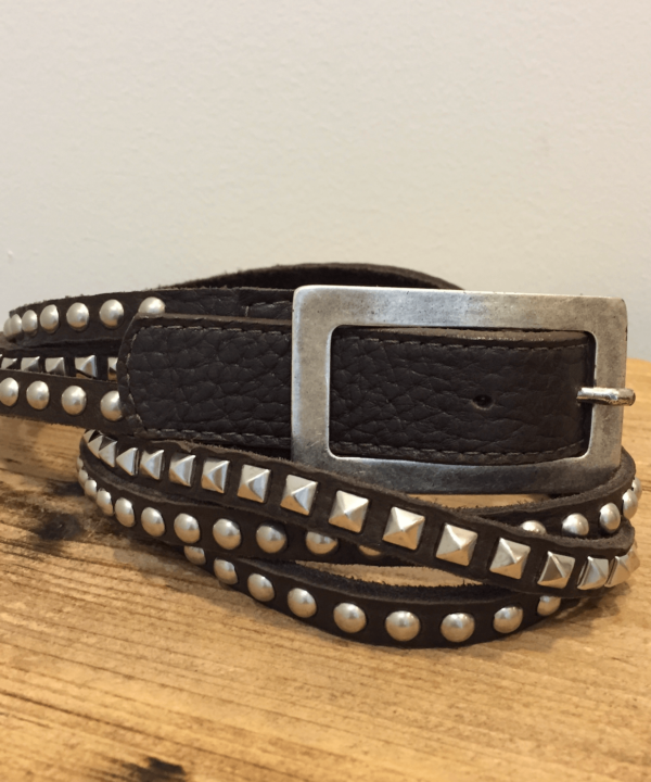 Image of the 3 strand black studded leather belt by Leatherock.