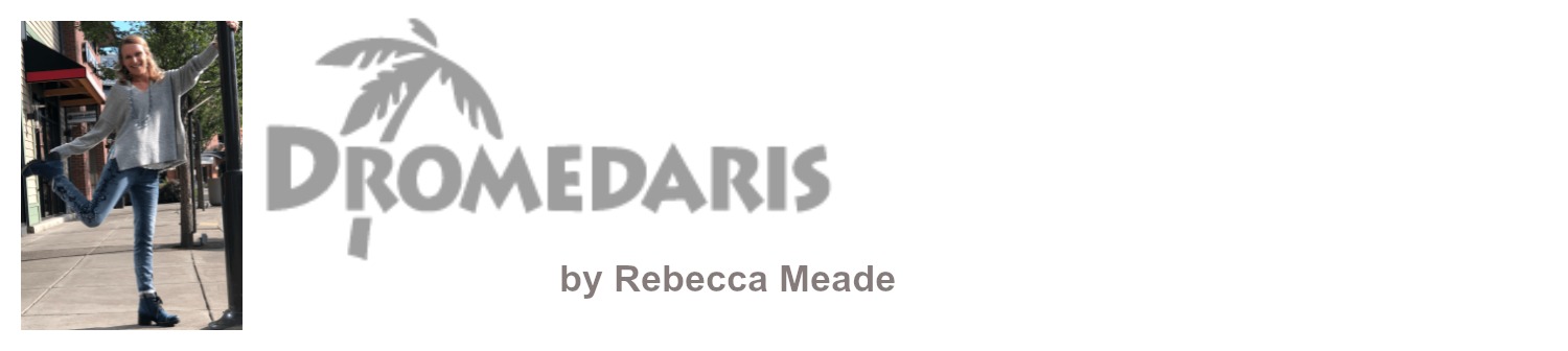 Image of Rebecca Meade, blog author and Dromedaris logo.